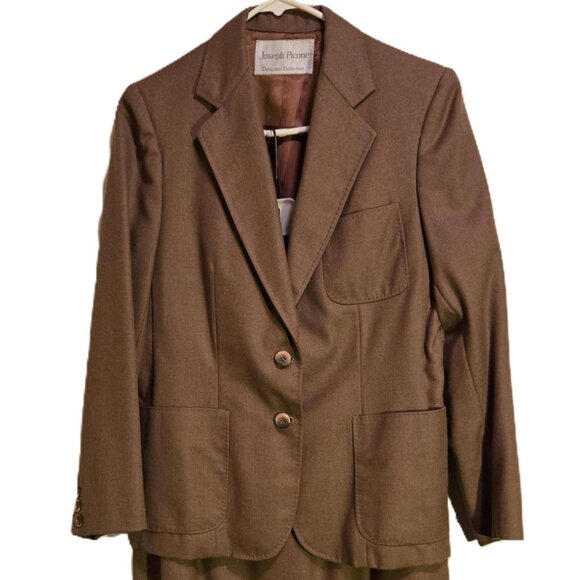 Joseph Picone Designer Collection Wool Skirt & Blazer Suit Set Camel Women's 10 - Picture 2 of 7